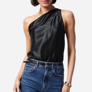 CamiNYC Black Darby One Shoulder bodysuit